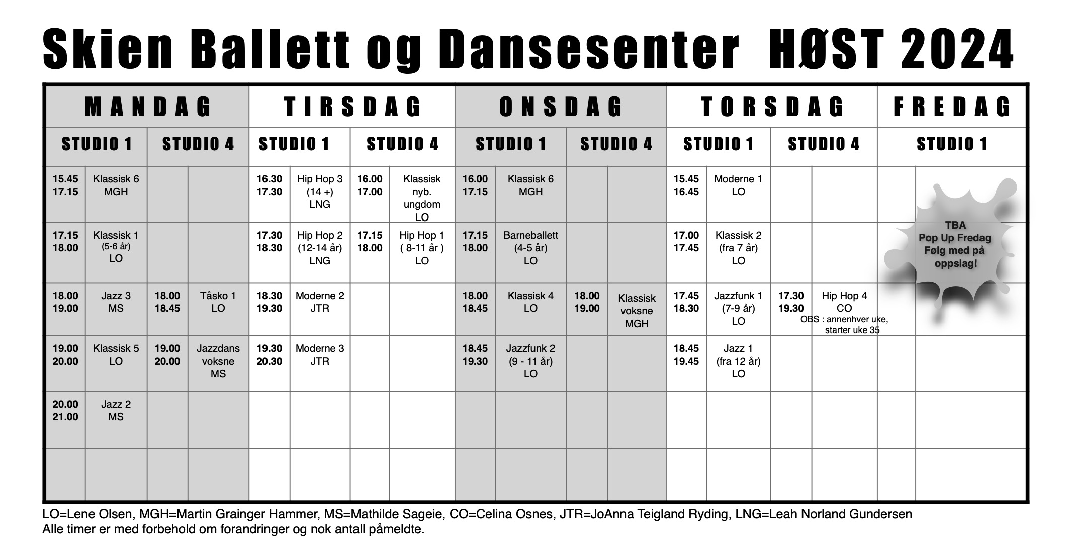 Timeplan HØST 2024